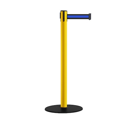 Retr. Belt Stanchion, Low Base, 2.5in YLW Post  9' Bk/Bl Belt